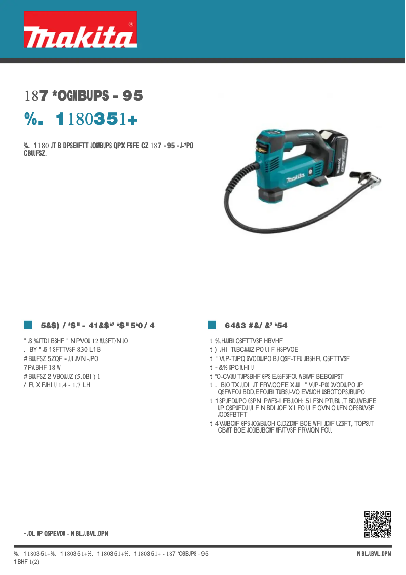 Page 1 of the manual Technical Sheet Makita DMP180RT1J