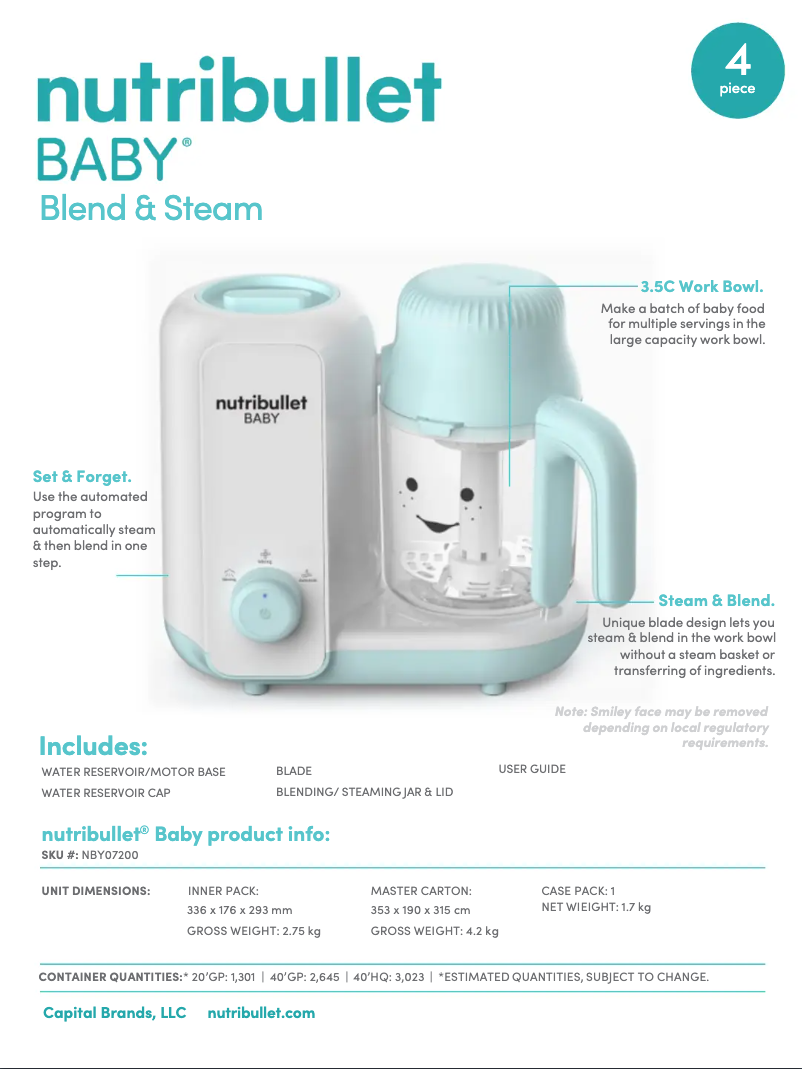 Page 1 of the manual Technical Sheet NutriBullet Baby Steam + Blend