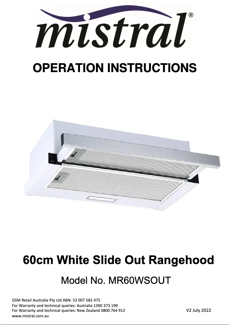 Page 1 of the manual User Manual Mistral MR60WSOUT