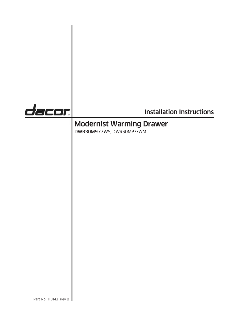 Page 1 of the manual Installation Guide Dacor Modernist DWR30M977WIS