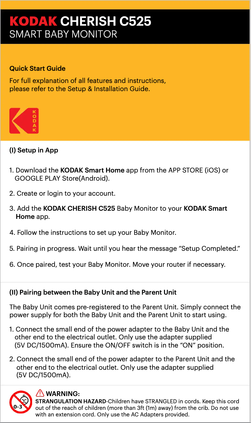 Page 1 of the manual Quick Start Guide Kodak Cherish C525