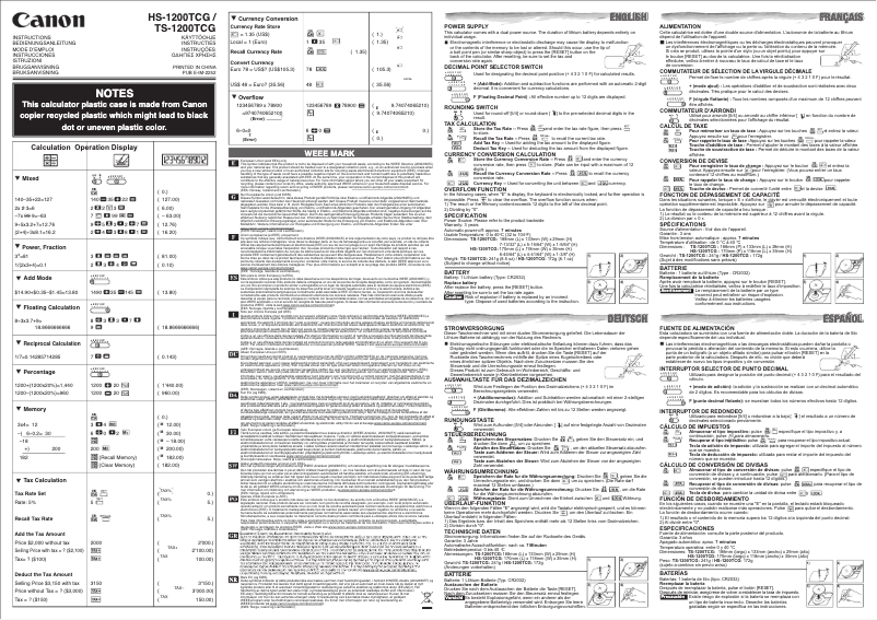 First page image of the manual for HS-1200TCG