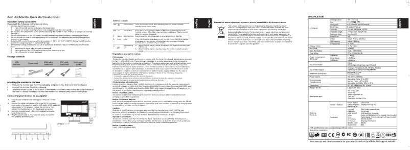 Page 1 of the manual Quick Start Guide Acer VA240H
