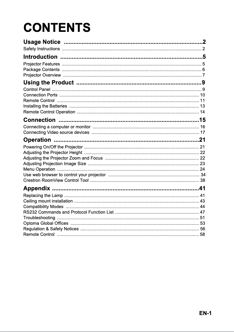 Page 1 of the manual User Manual Optoma TW631