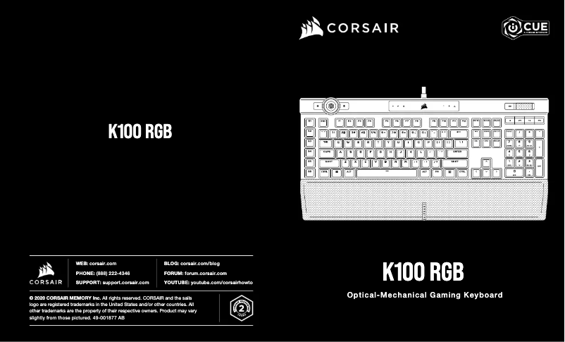 Page 1 of the manual User Manual Corsair K100 RGB