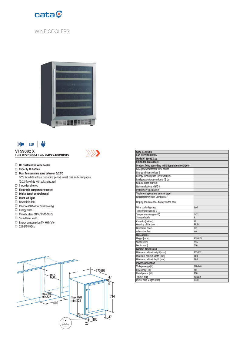 Page 1 of the manual Technical Sheet CATA VI 59082 X