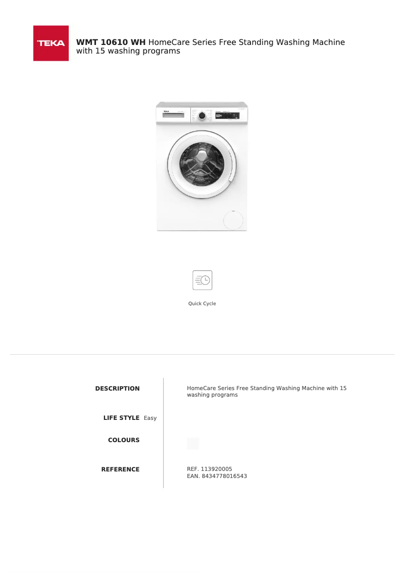 First page image of the manual for WMT 10610 WH