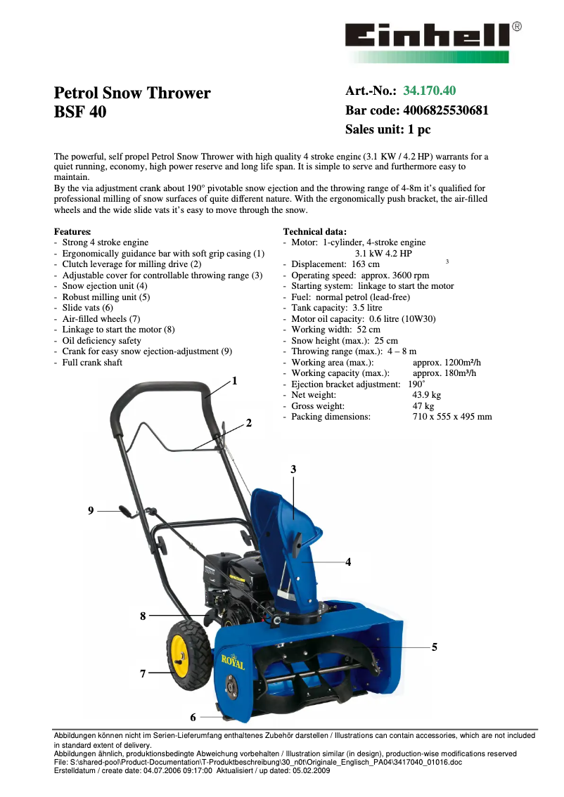 Page 1 of the manual User Manual Einhell Royal BSF 40