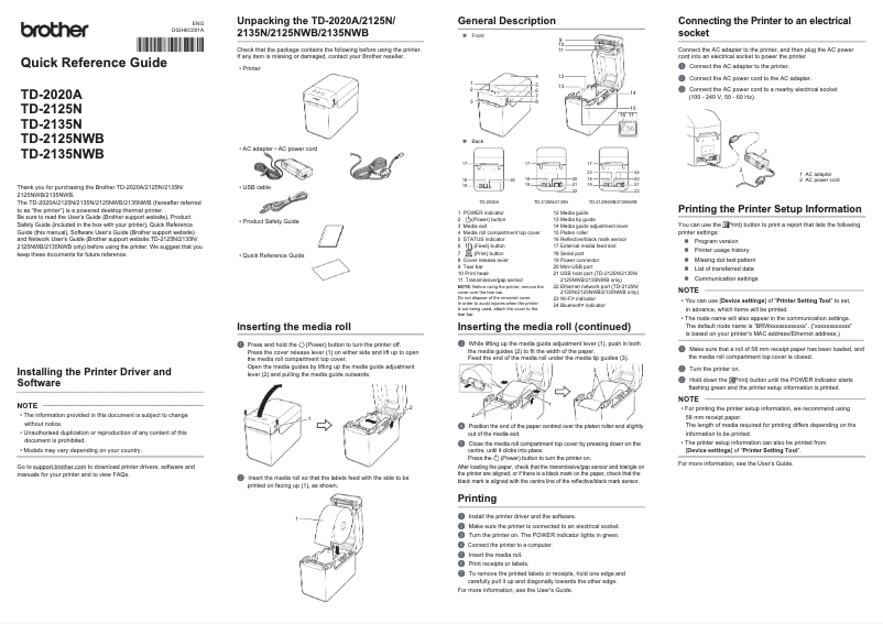 First page image of the manual for TD-2020