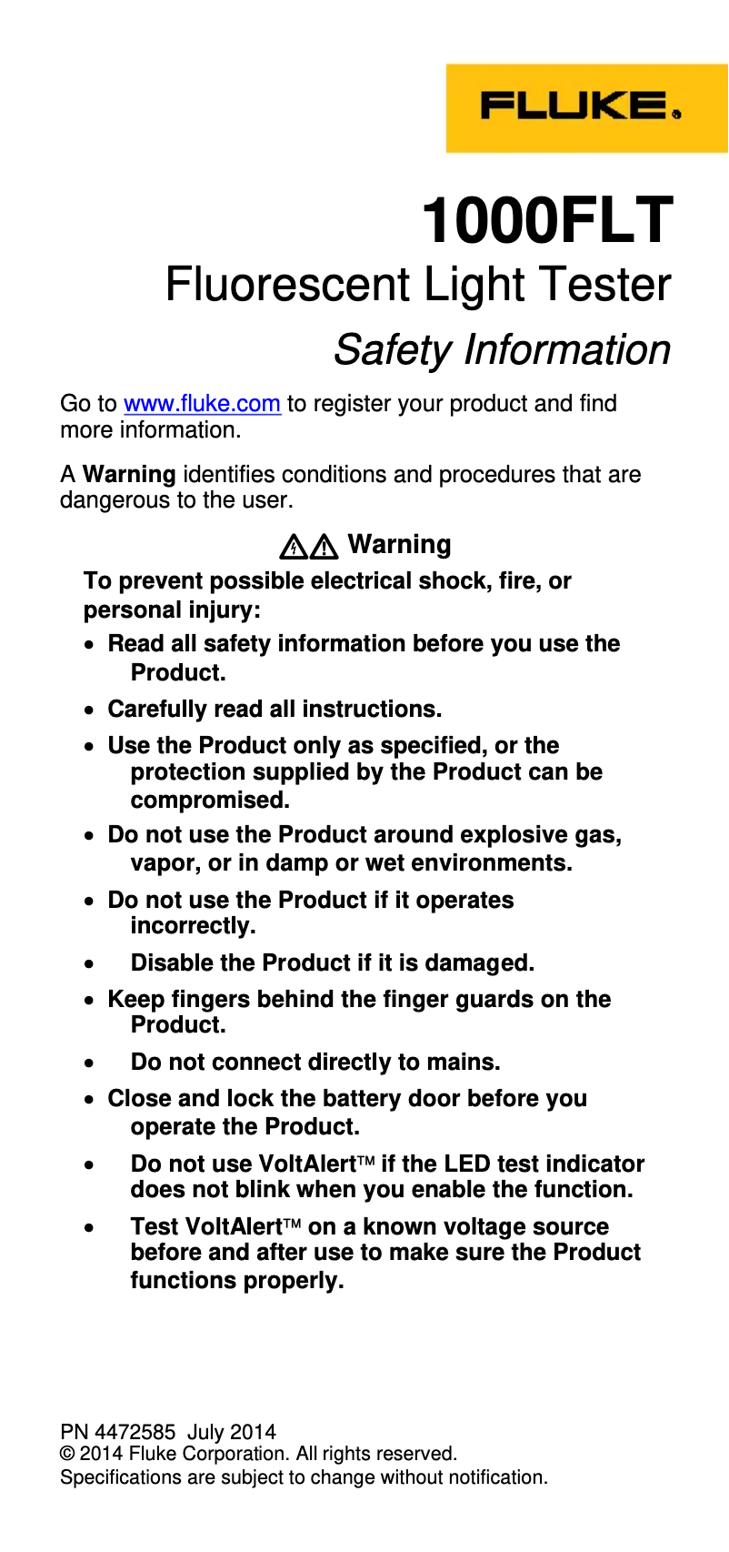 First page image of the manual for 1000FLT