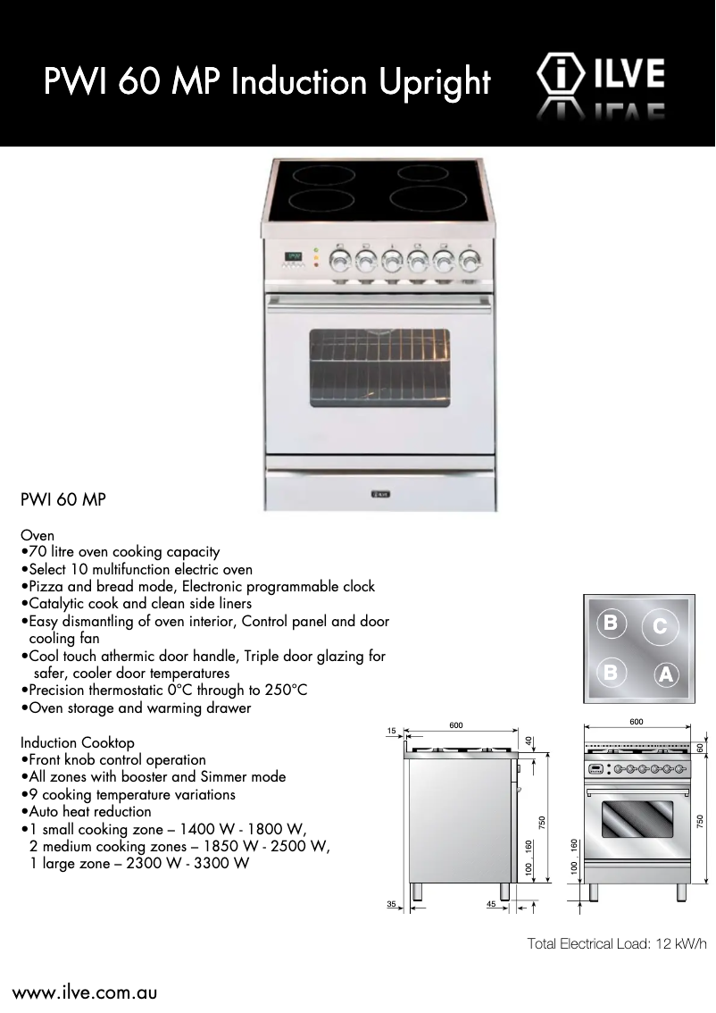 Page 1 of the manual Technical Sheet Ilve PWI60MP