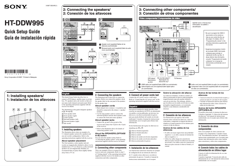 Page 1 of the manual Installation Guide Sony HT-DDW995