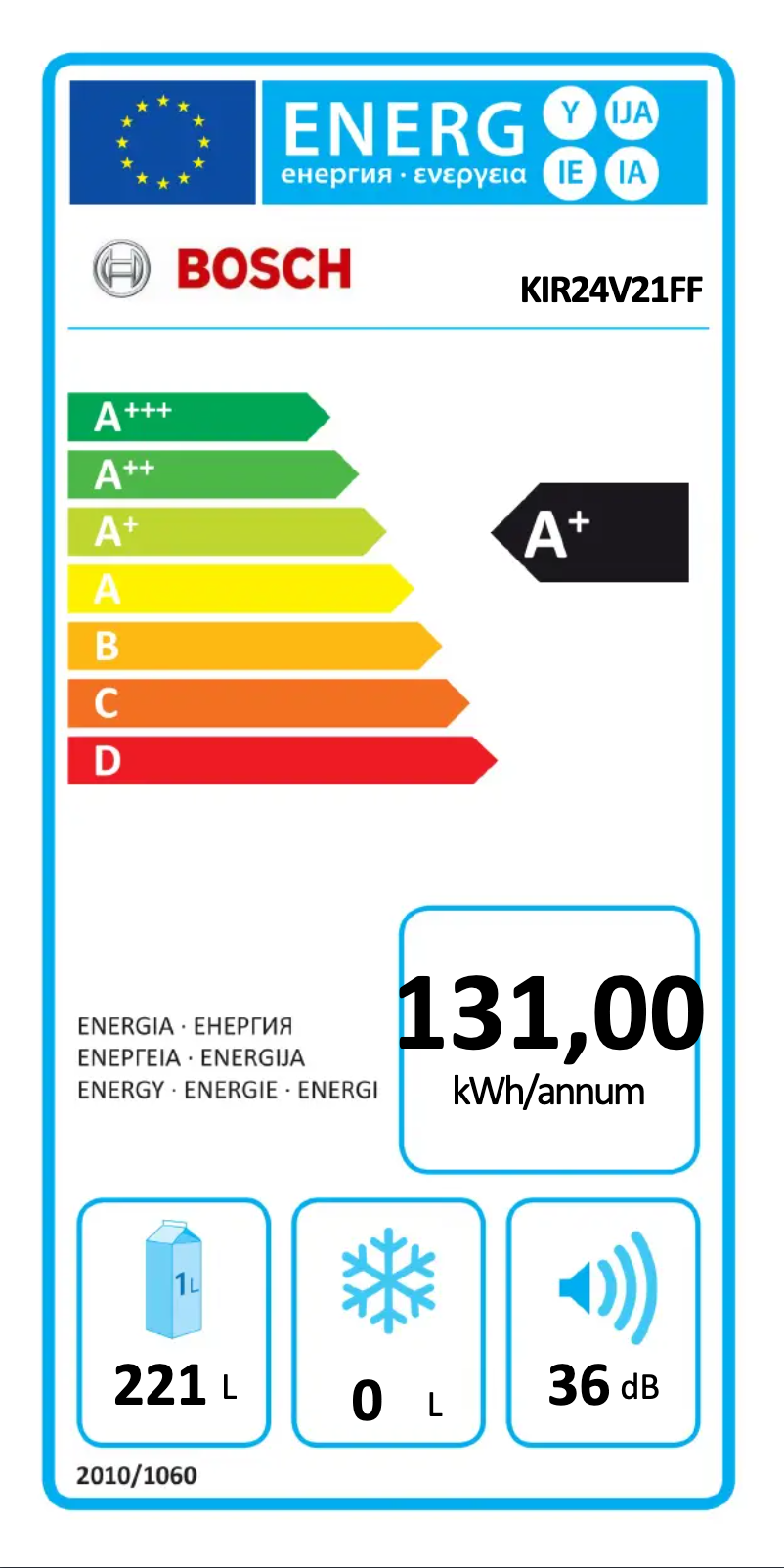 Page 1 of the manual Energy Label Bosch KIR24V21FF