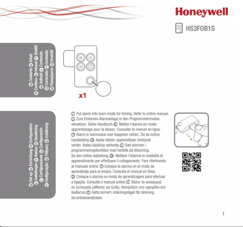 Page 1 of the manual User Manual Honeywell HS3FOB1S