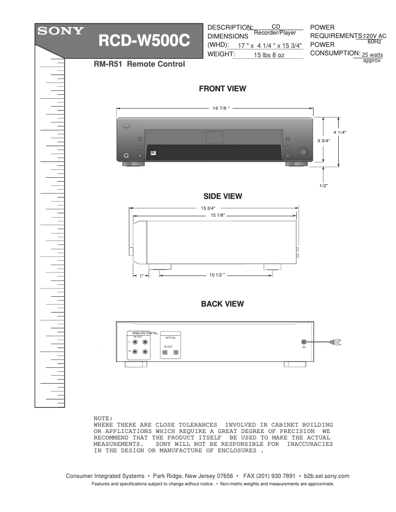 Page 1 of the manual Installation Guide Sony RCD-W500C
