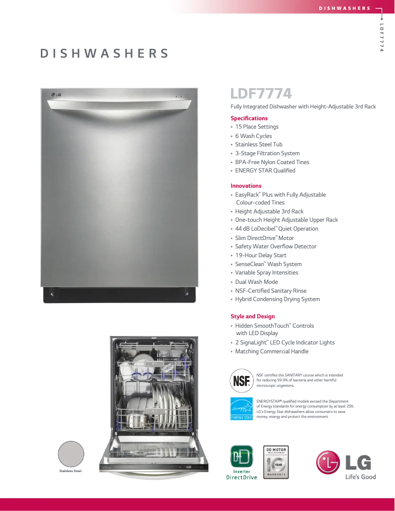First page image of the manual for LDF7774WW
