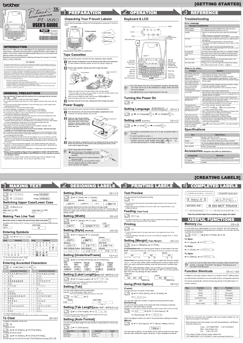 First page image of the manual for P-touch PT-1880CT