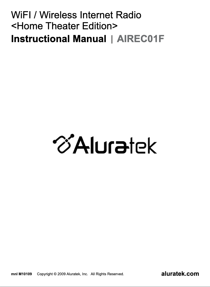 Page 1 of the manual User Manual Aluratek AIREC01F