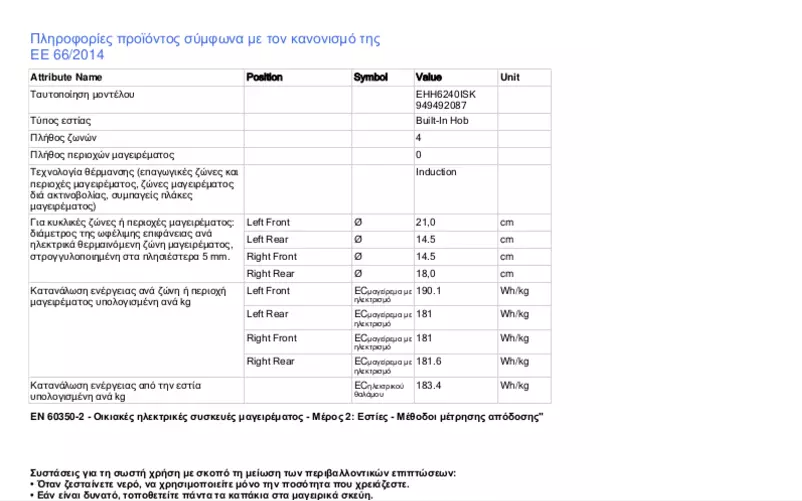 First page image of the manual for EHH6240ISK