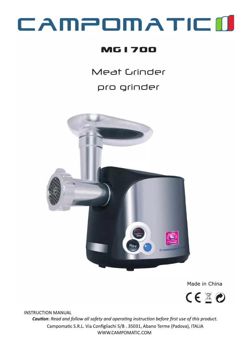 Page 1 of the manual User Manual Campomatic MG1700