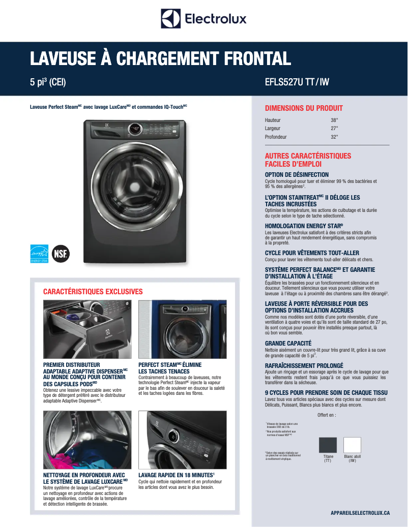 First page image of the manual for EFLS527UIW