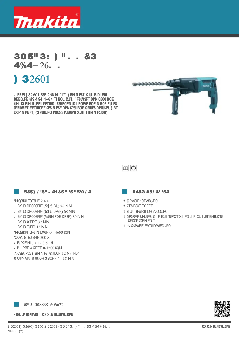 Page 1 of the manual Technical Sheet Makita HR2601