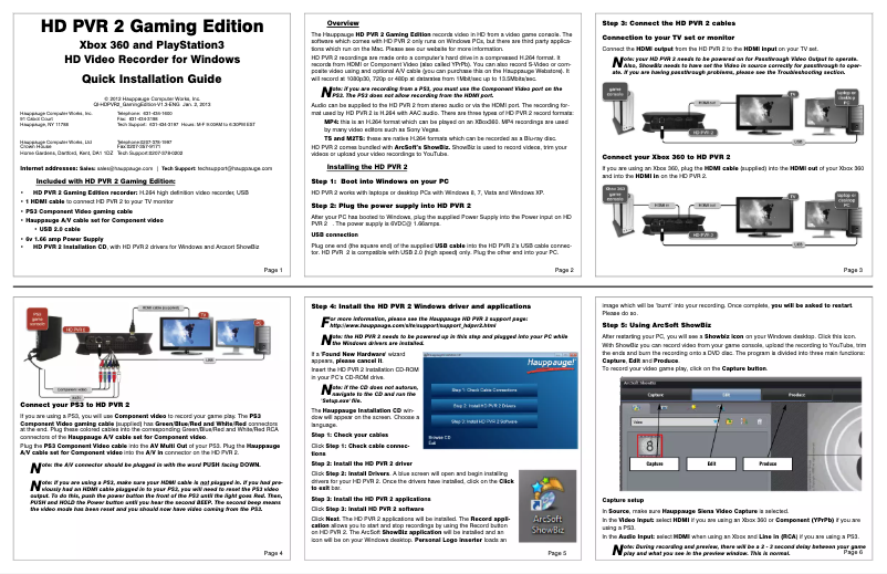 First page image of the manual for HD PVR 2 Gaming Edition