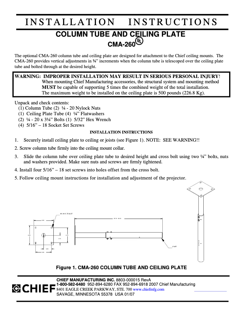 Page 1 of the manual User Manual Chief CMA260