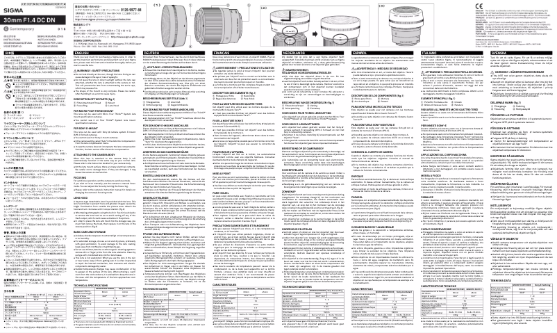 Page 1 of the manual User Manual Sigma 30mm F1.4 DC DN