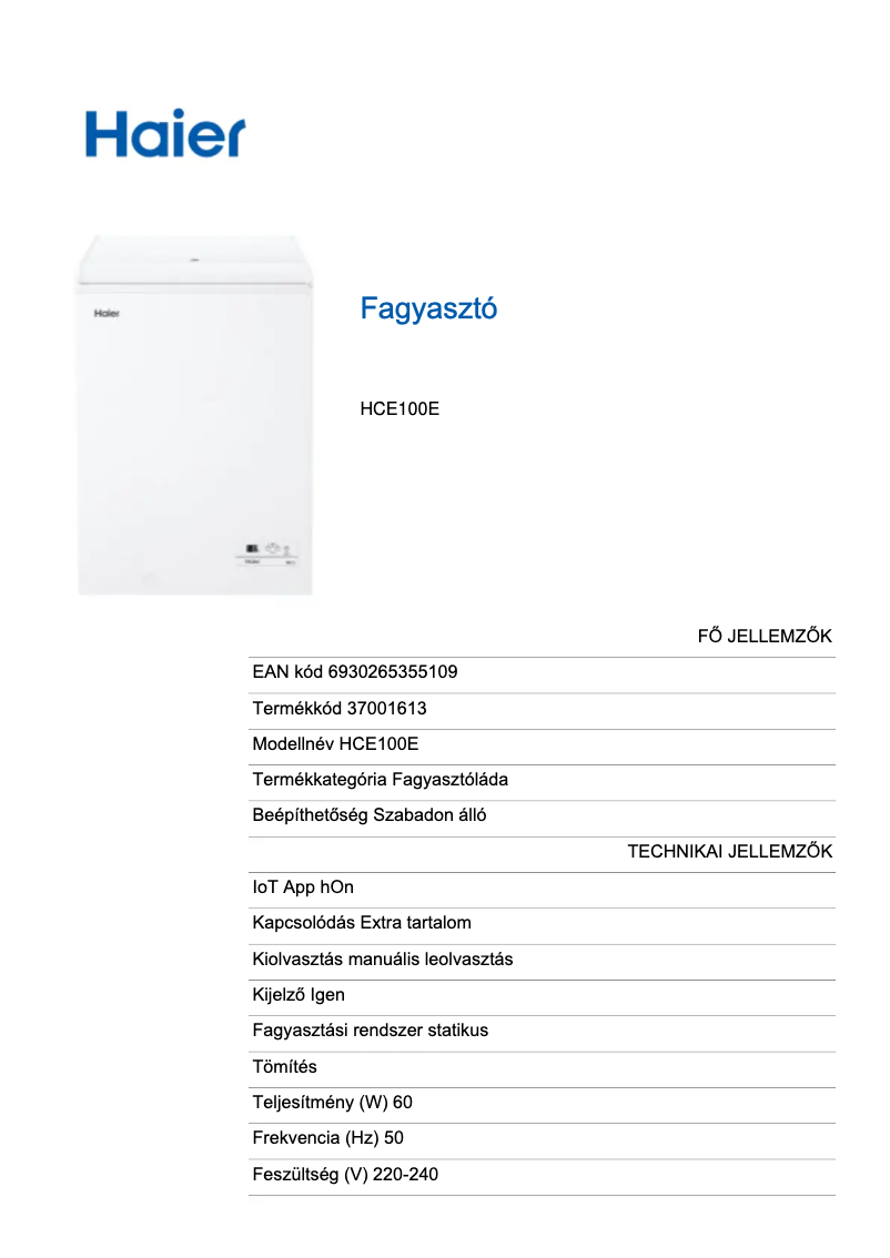 First page image of the manual for HCE100E