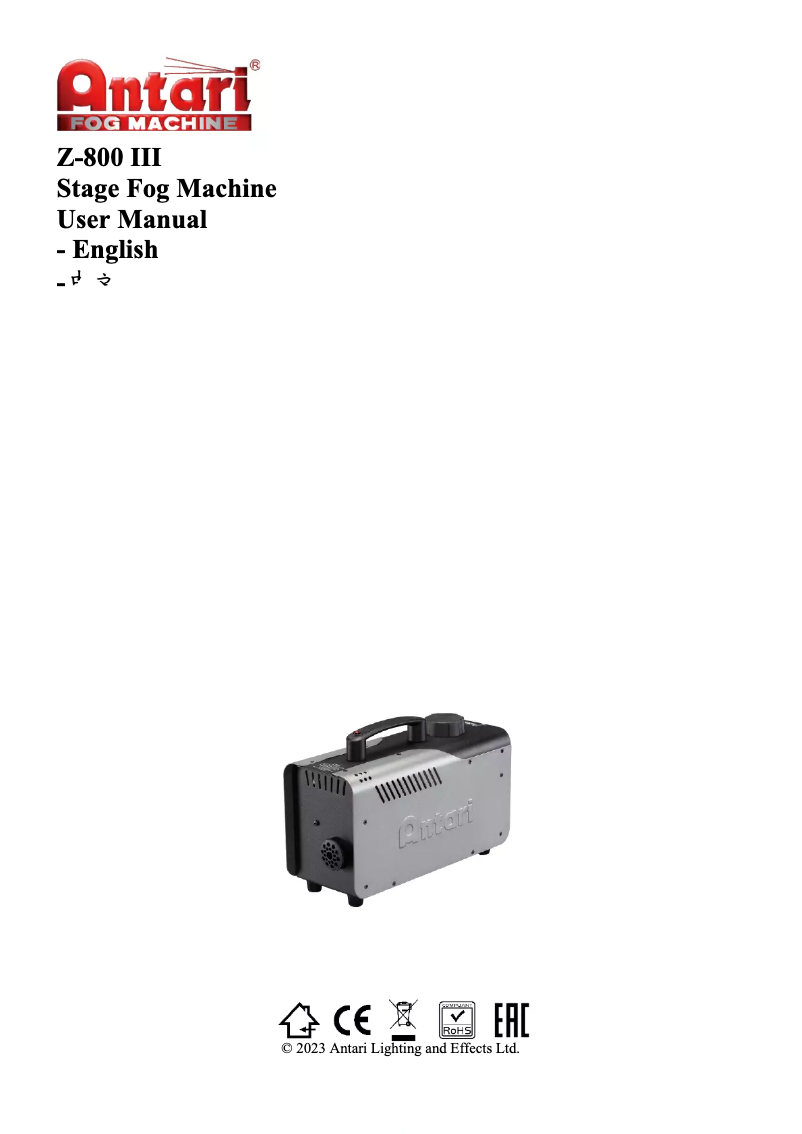 Page 1 of the manual User Manual Antari Z-800 III
