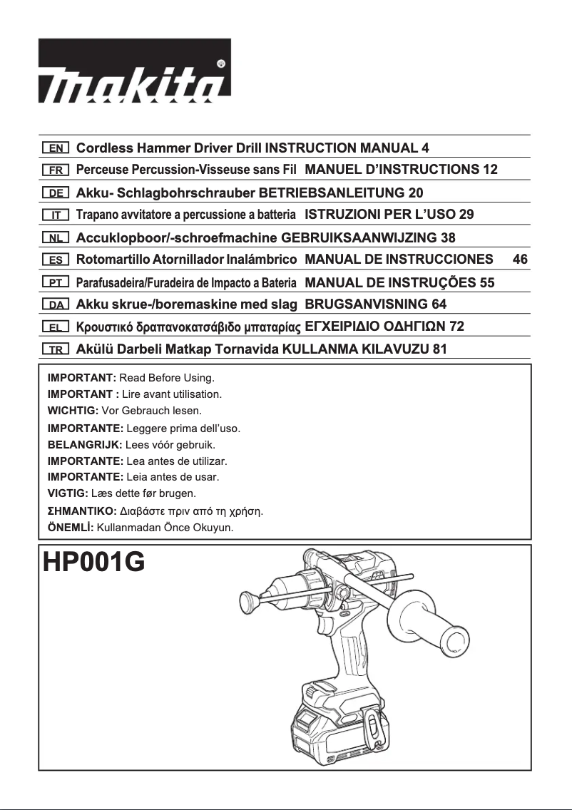 Page 1 of the manual User Manual Makita HP001G