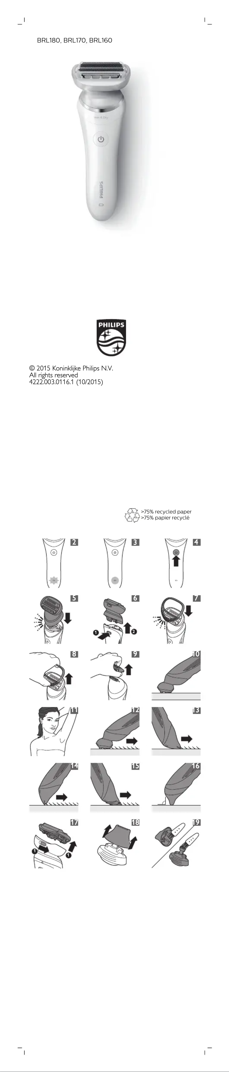 Page 1 of the manual User Manual Philips SatinShave Prestige BRL180