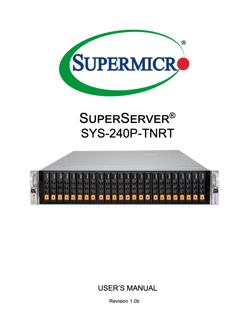 Page 1 of the manual User Manual Supermicro SuperServer SYS-240P-TNRT