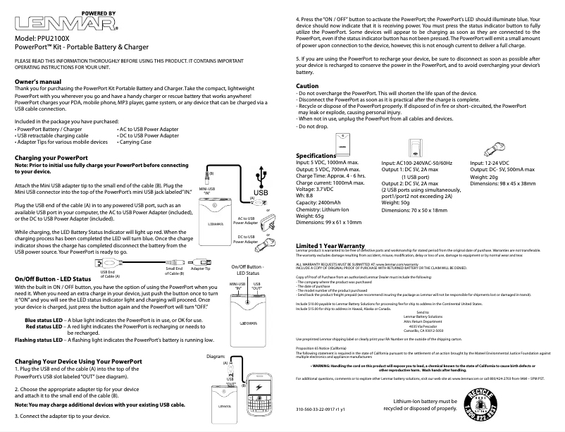 First page image of the manual for PowerPort Kit