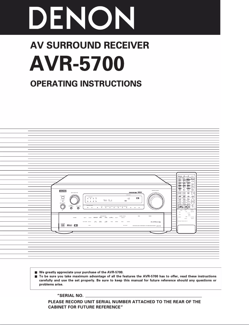 First page image of the manual for AVR-5700