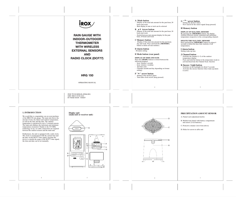 Page 1 of the manual User Manual Irox HRG150