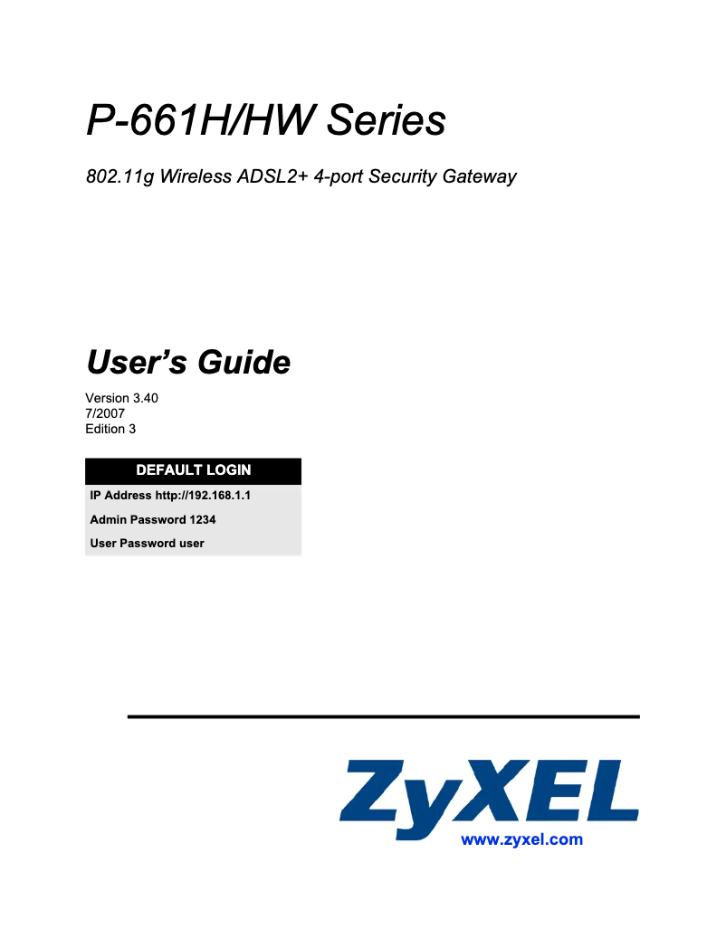 Page 1 of the manual User Manual ZyXEL P-661H