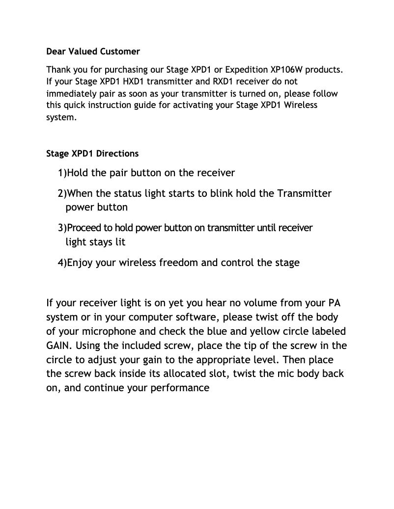 Page 1 of the manual Quick Start Guide Samson Expedition XP1000