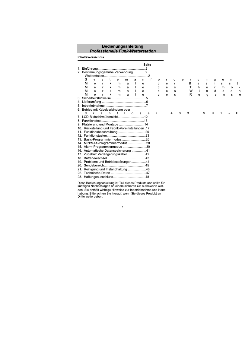 First page image of the manual for WS 2307