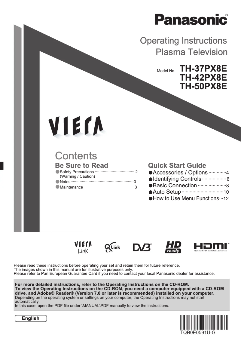 First page image of the manual for Viera TH-42PX8ES
