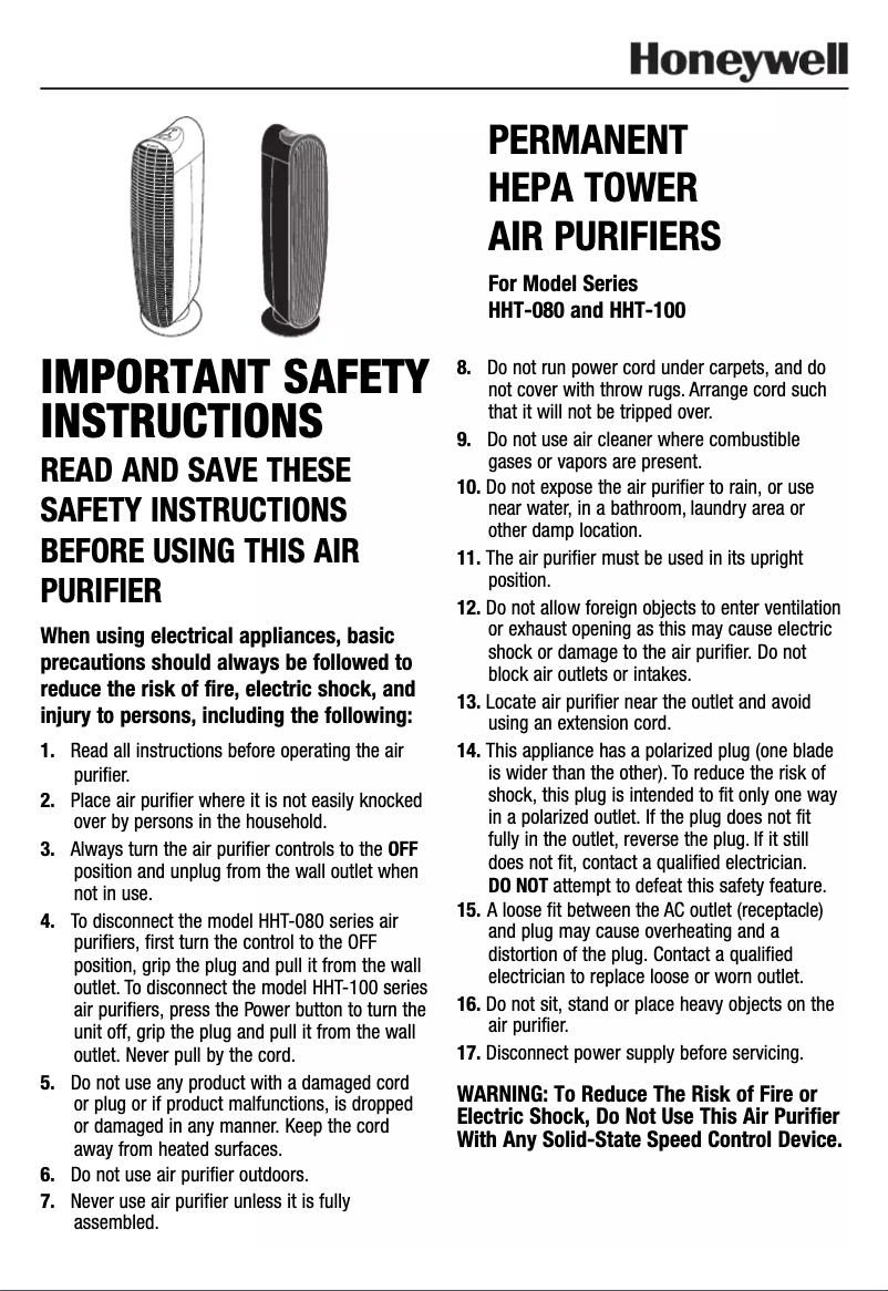 Page 1 of the manual User Manual Kaz HEPAClean HHT-081