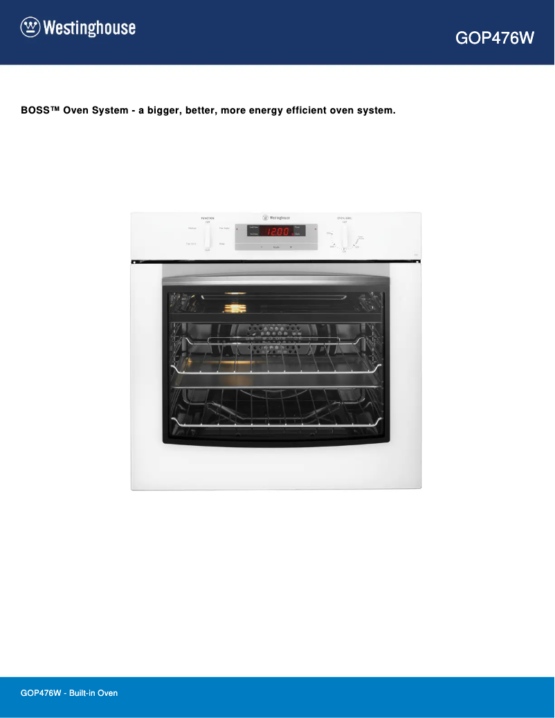 Page 1 of the manual Technical Sheet Westinghouse GOP476W