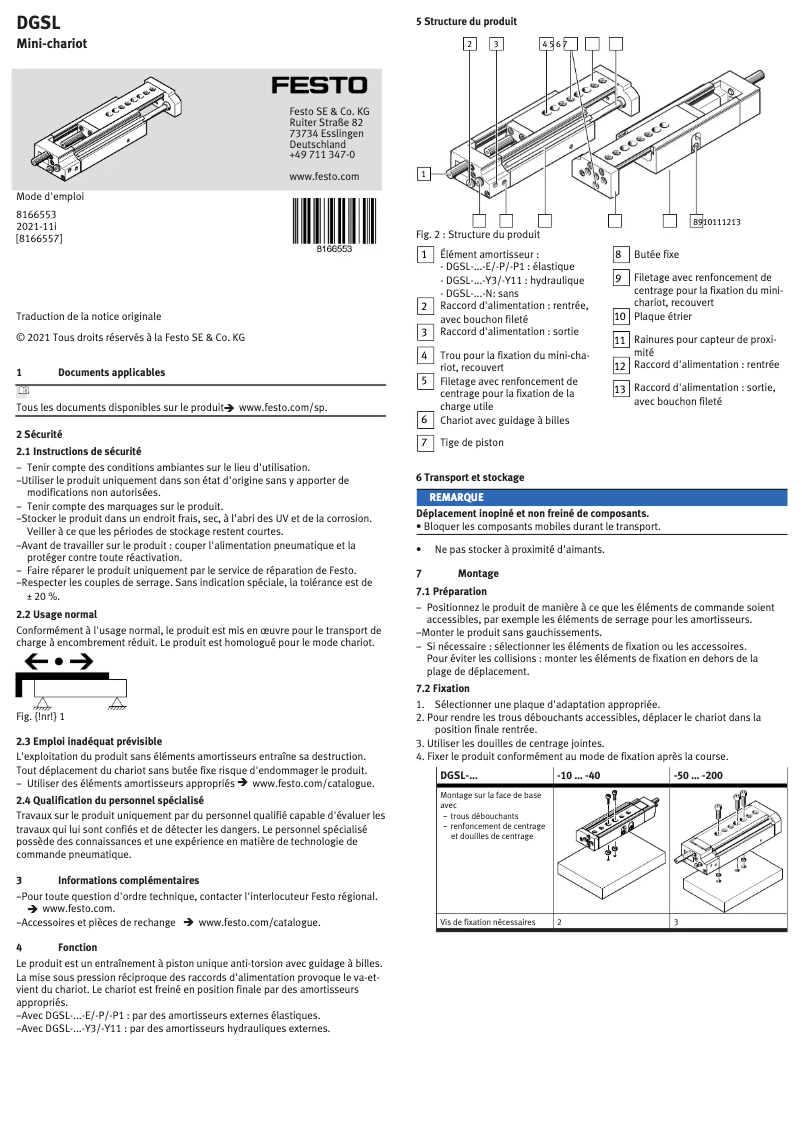 Page 1 of the manual User Manual Festo DGSL-25-200-Y3A