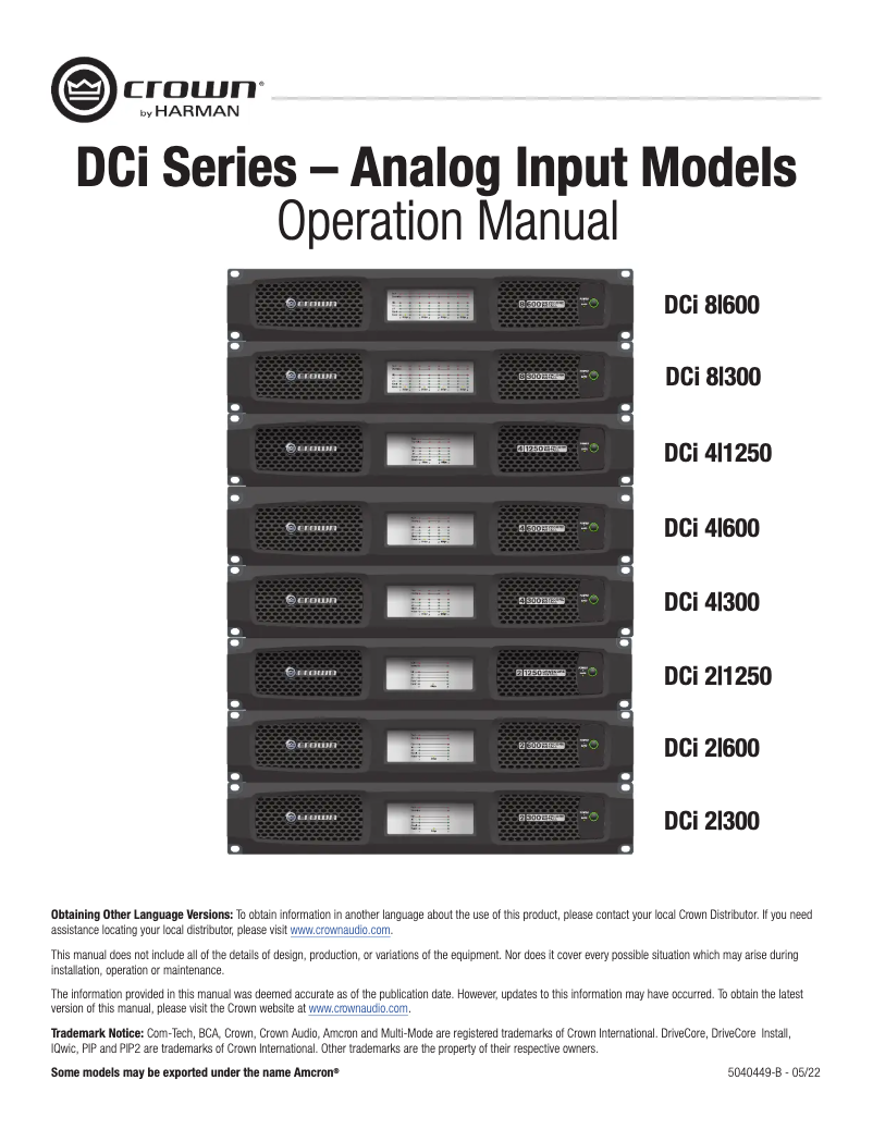 First page image of the manual for DCi 4|300