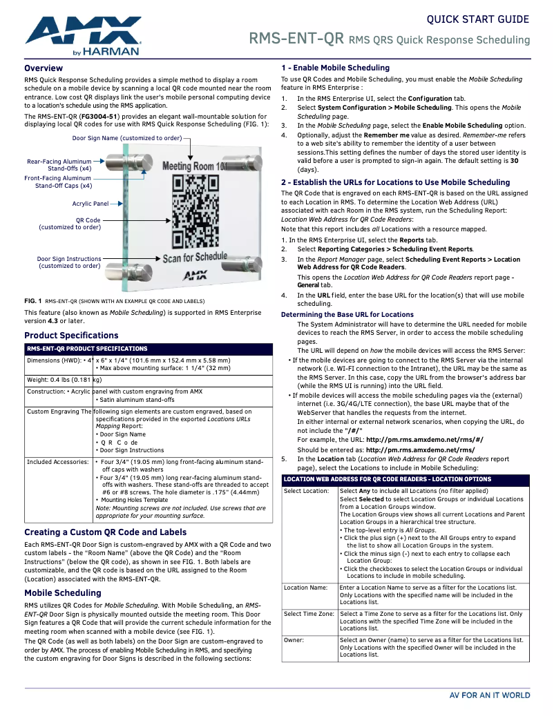 First page image of the manual for RMS-ENT-QR