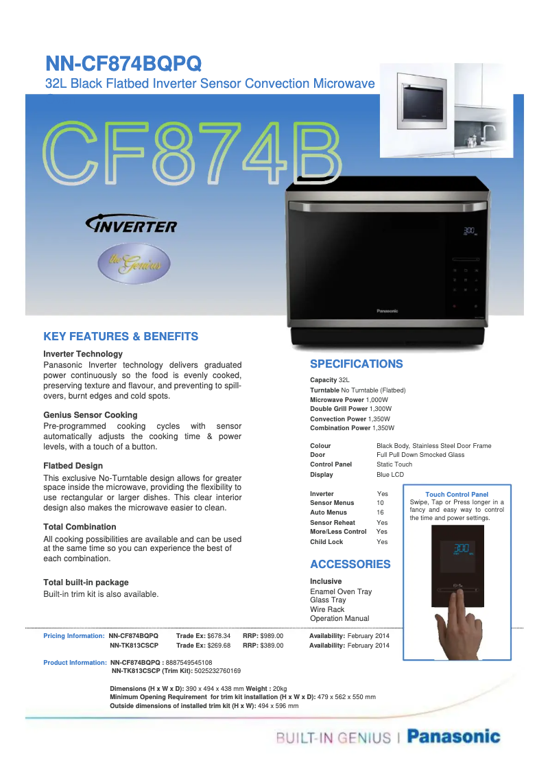 Page 1 of the manual Technical Sheet Panasonic NN-CF874B