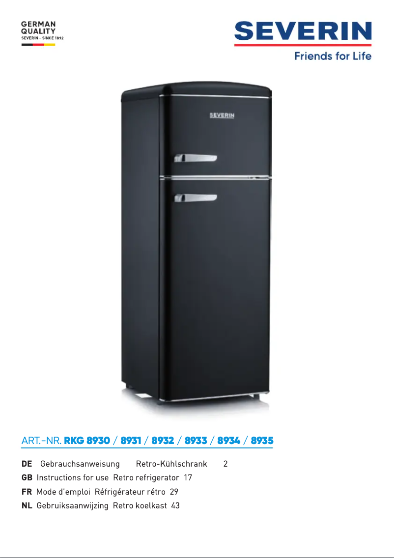 Page 1 of the manual User Manual Severin RKG 893