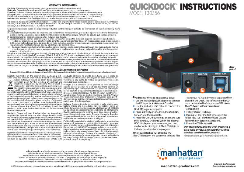 Page 1 of the manual User Manual Manhattan QuickDock
