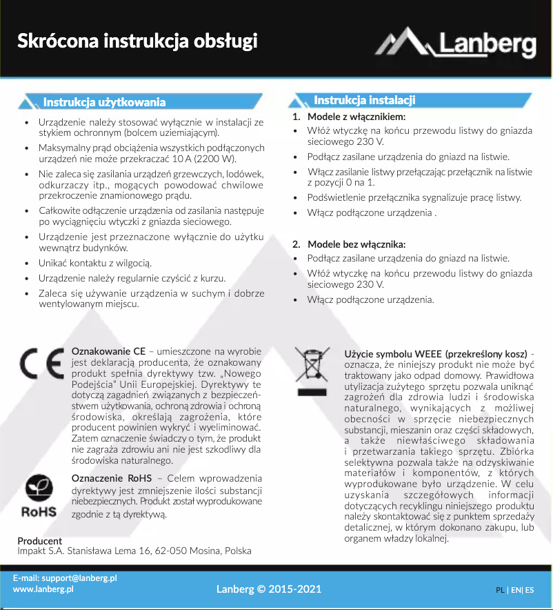 Page 1 of the manual User Manual Lanberg PS0-05F-0150-BK